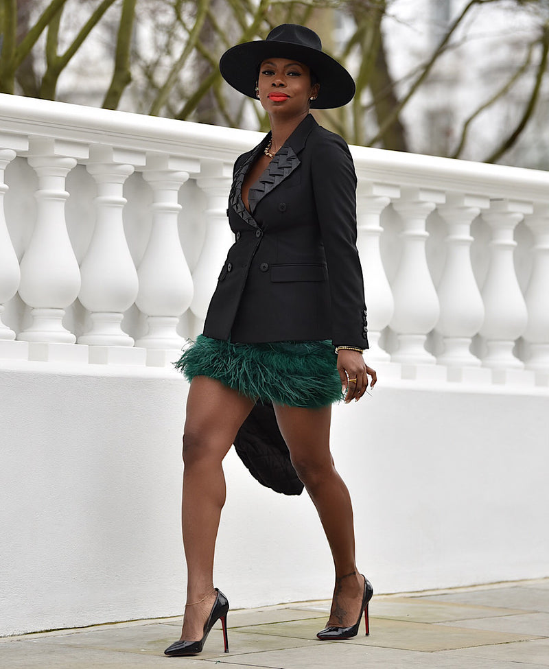 FAUX LEATHER LAPEL BLAZER IN BLACK Success