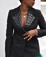 FAUX LEATHER LAPEL BLAZER IN BLACK Success
