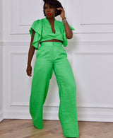 luxor top with pleated sleeve in green
