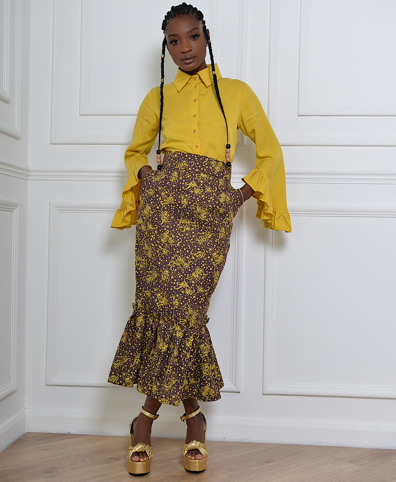 MARKESH PATTERNED PLEATED HEM SKIRT