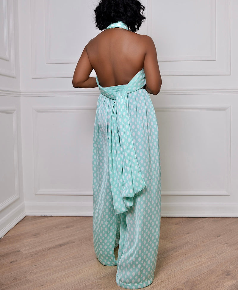 green polkadot wrap up top