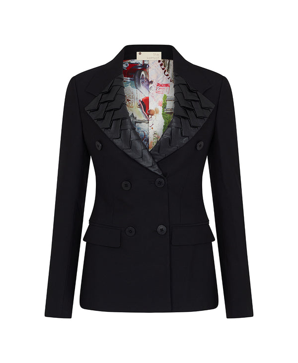 FAUX LEATHER LAPEL BLAZER IN BLACK Success