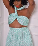 green polkadot wrap up top