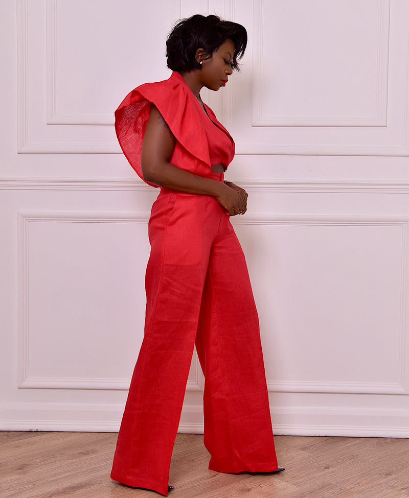 luxor top with pleated sleeve in red