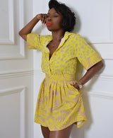  pleated shorts in tropical yellow print