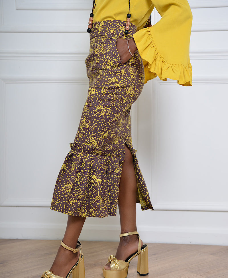 MARKESH PATTERNED PLEATED HEM SKIRT