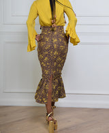 MARKESH PATTERNED PLEATED HEM SKIRT