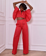 luxor top with pleated sleeve in red