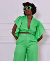 luxor top with pleated sleeve in green